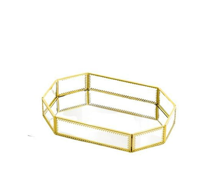 Volamor Gold Luxury Smooth Glass Mirror Tray, Decor Vanity Piece