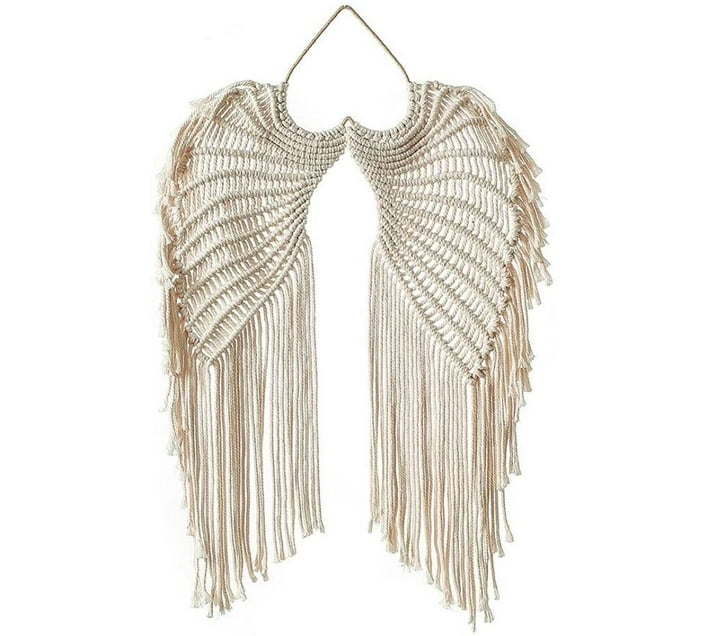 The Good Sport Home Decor Wall Hanging White Cotton Rope Angel Wings