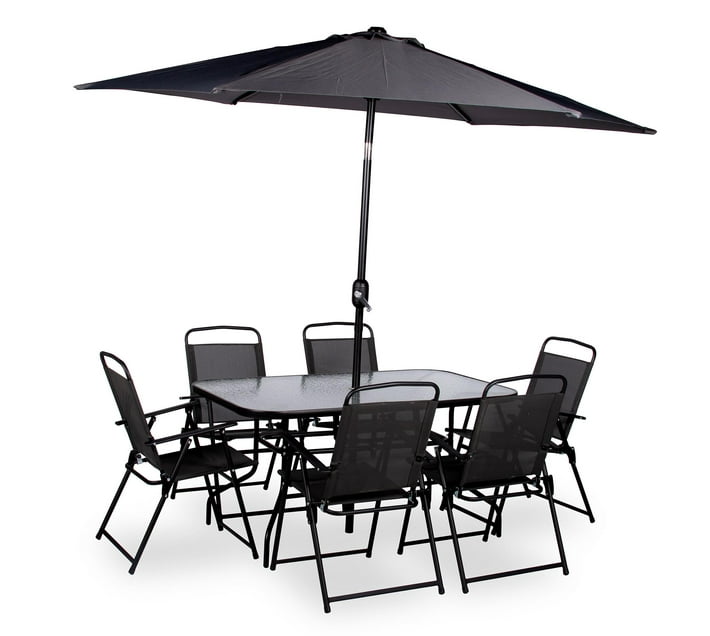 Someone’s in a Makro Hazlo 8 Piece Outdoor Folding Dining Round Glass