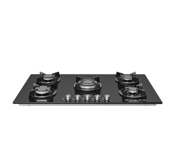 Black Tempered Glass 5 Burner Gas Hob Makro