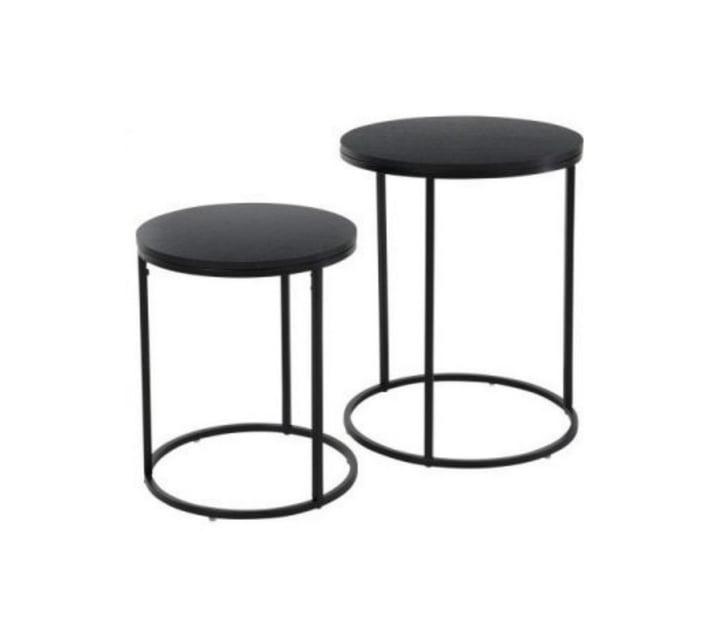 Trends Two Metal Side Tables with Pinewood Top Black Makro