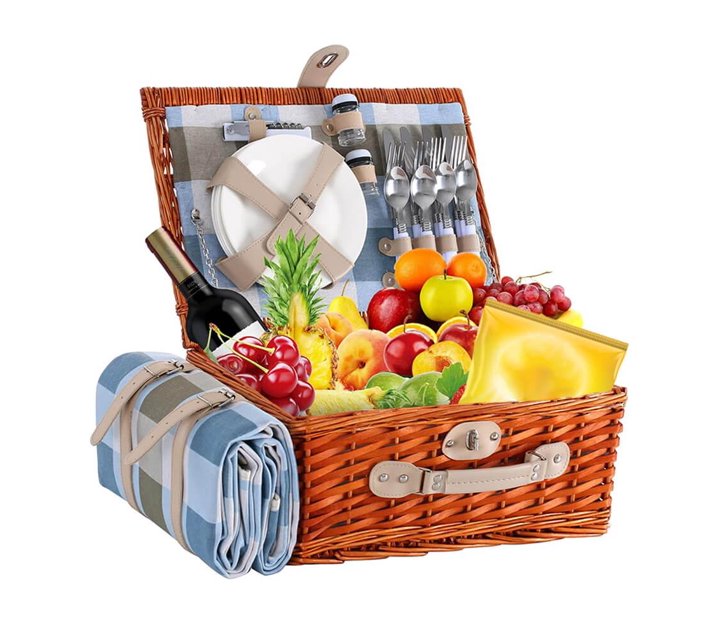 Someone’s in a Makro Wicker Picnic Basket with Cooler Compartment for 4