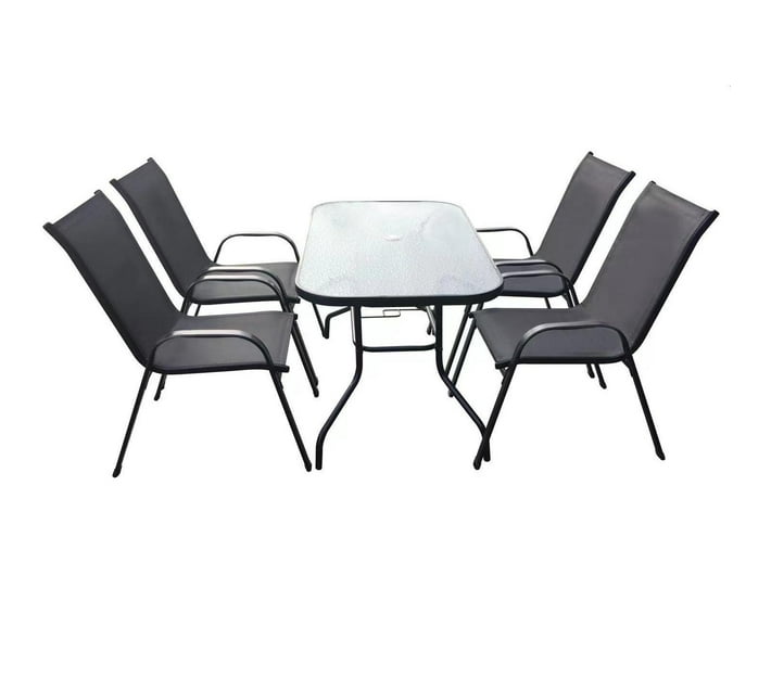 Someone’s in a Makro Seagull 5 Piece 120cm Glass Table and KD Chair