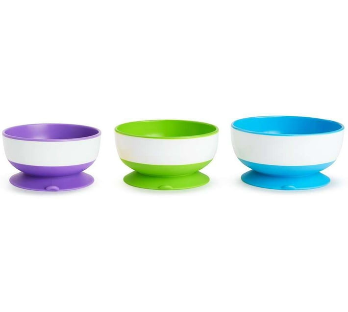 Munchkin Stay Put™ 3 Suction Bowls PurpleGreenBlue Plastic BPA
