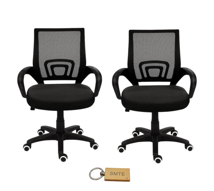 Office Chairs Ergonomic Mid-Back -2 Pack -Black Color +Smte Keyring | Makro