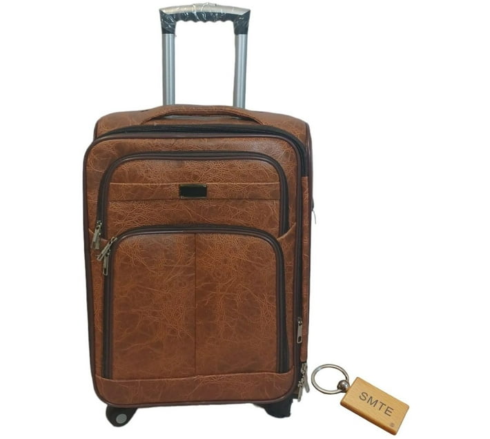 SMTE Premium Leather Suitcase Large 75cm 1 Piece Light Brown Check