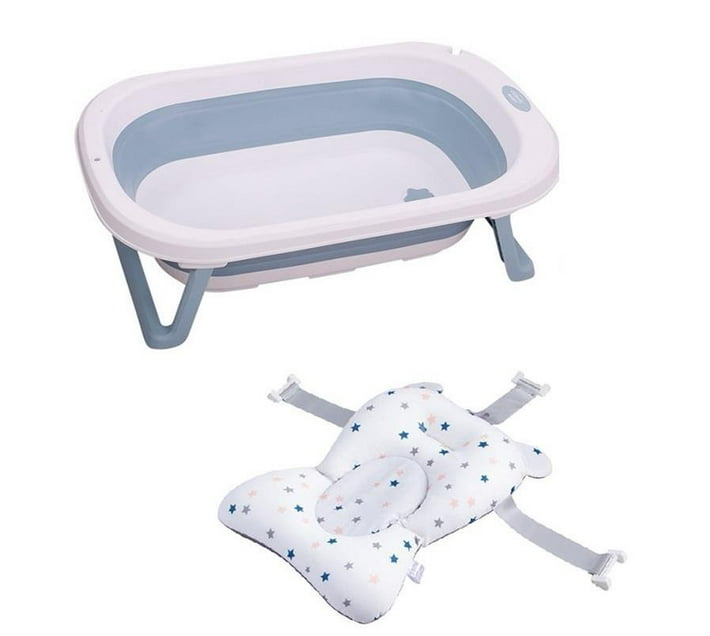 Folding Baby Bath Tub with Thermometer and Pillow Blue Makro