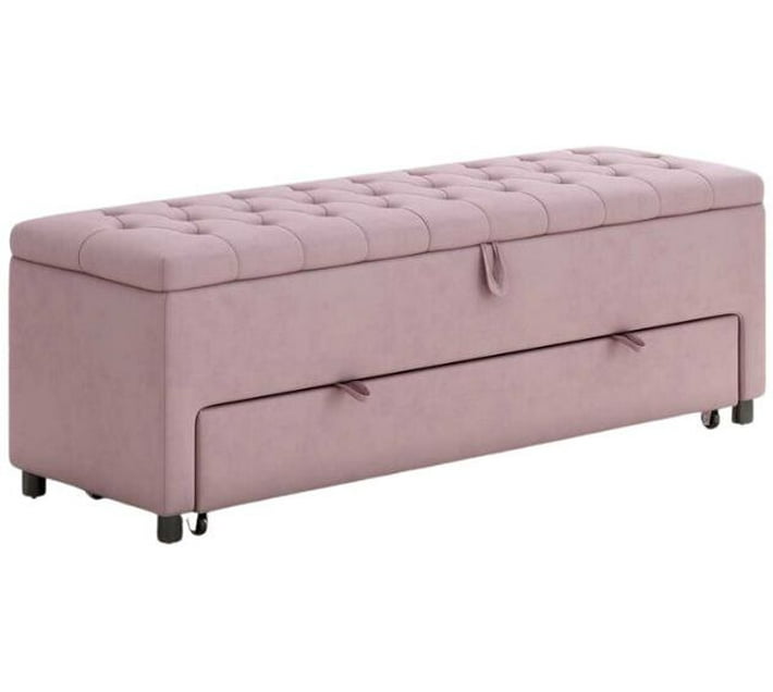 Jazmin Fabric Standard Ottoman (Finish Colour Pink, Pre Assembled