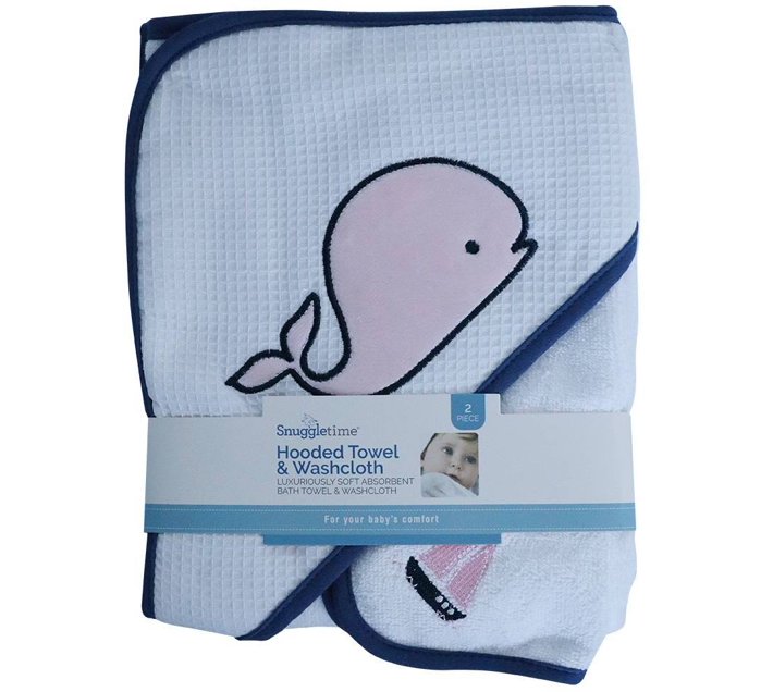 Snuggletime Pink Whale Hooded Towel with Washcloth (Blue) Makro