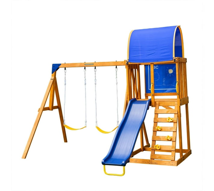 Sportspower Addison Wood Swing Set Swings & Slide Combo (Blue) Makro