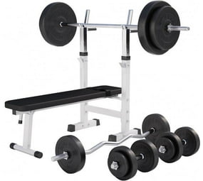 Gorilla Sports Adjustable Weight Bench White with 100kg Vinyl Weight ...