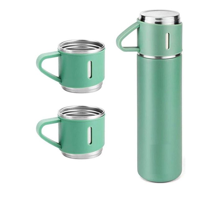 Stainless Steel Thermo Vacuum Insulated Flask Bottle with CupsGreen500ml Makro