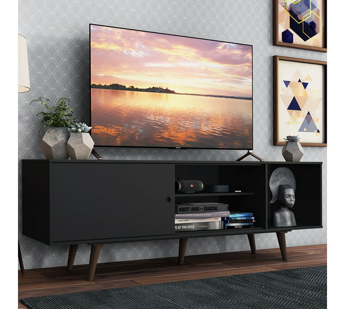 Designer Concepts Cinzia Tv Unit Stand Black Engineered Wood TV Entertainment Unit Finish Colour Black DIY Do It Yourself Makro
