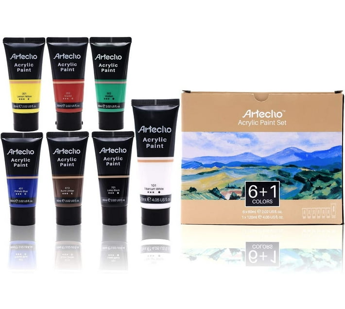 Lifespace Artecho Acrylic Paint Set, 7 Primary Colours 6 x 60ml & 1 x