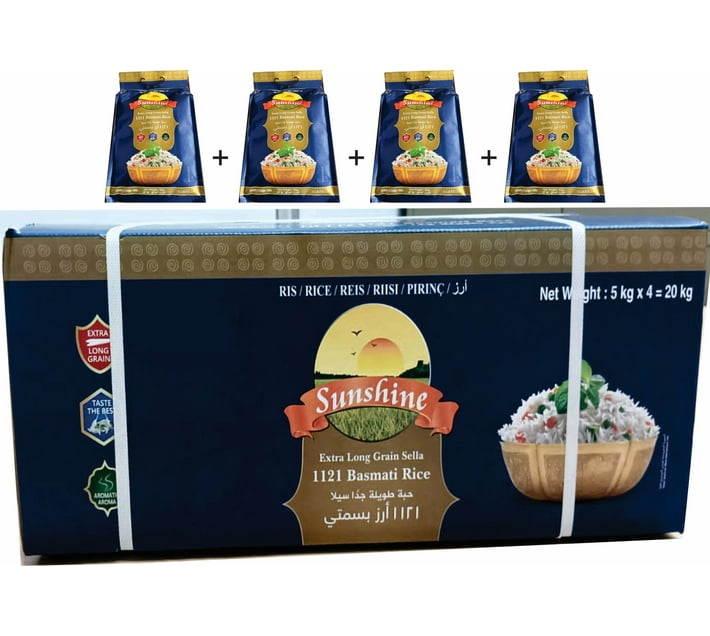 Sunshine Basmati Extra Long Grain Sella 1121 Rice (4 x 5 kg) Basmati ...