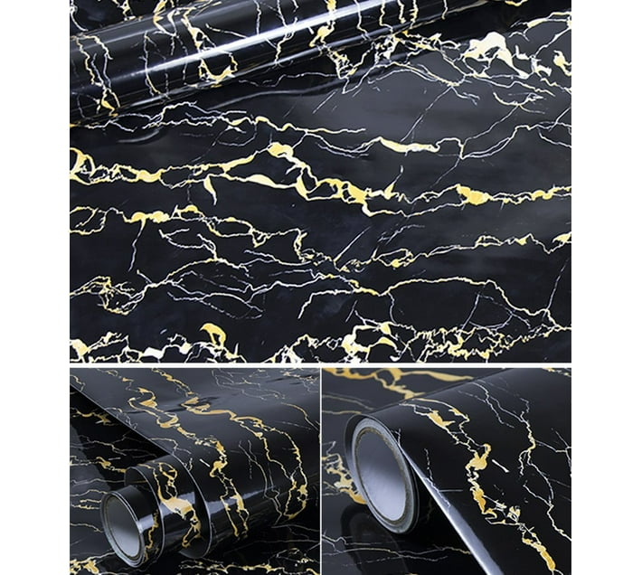 New Era Living Black and Gold Marble Contact Paper Decorative Black