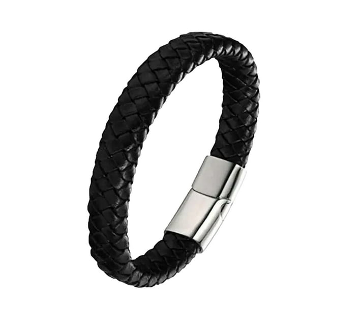 Killer Deals Thick Braided Vegan PU Leather & Stainless-Steel Bracelet ...