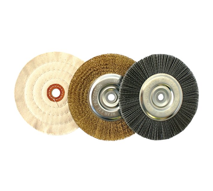 Tork Craft Bench Grinder Set 150mm 3Pce 1 X Wire 1 X Buff 1 X Nylon Wheel Makro