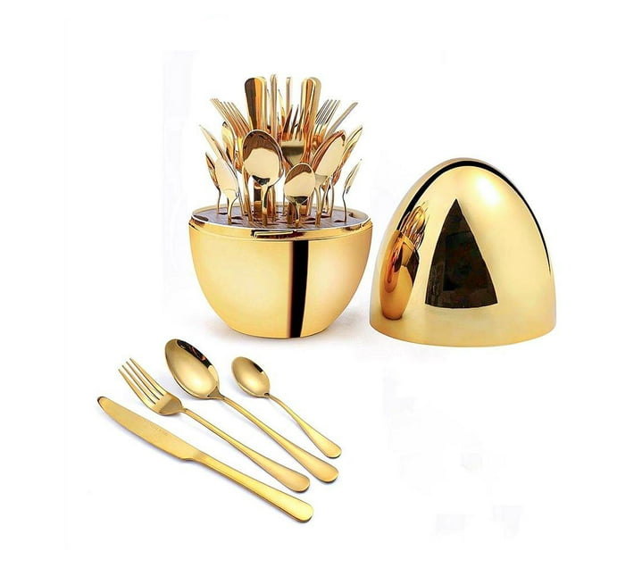 Someone’s in a Makro Cutlery Set with Egg Shaped Holder 24pcs gold Mood