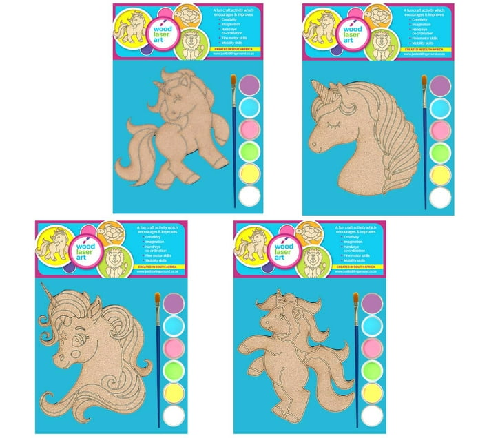 Wood Art Paint Craft Unicorn Friends (4 x 1 Creation Kits) Makro