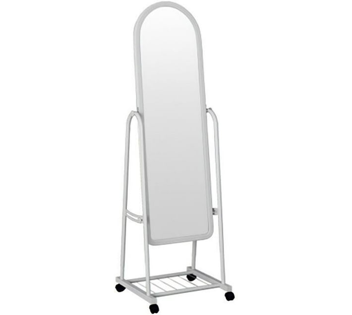 Woodly Adjustable Stand Up Mirror on Wheels with Underneath Storage