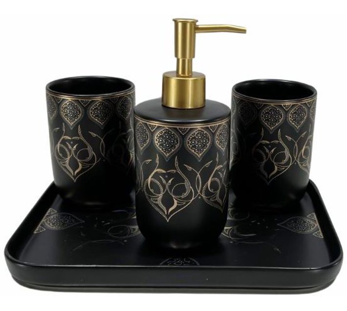 RedStar Enterprises Ceramic Toothbrush Holder (Black, Gold) Makro