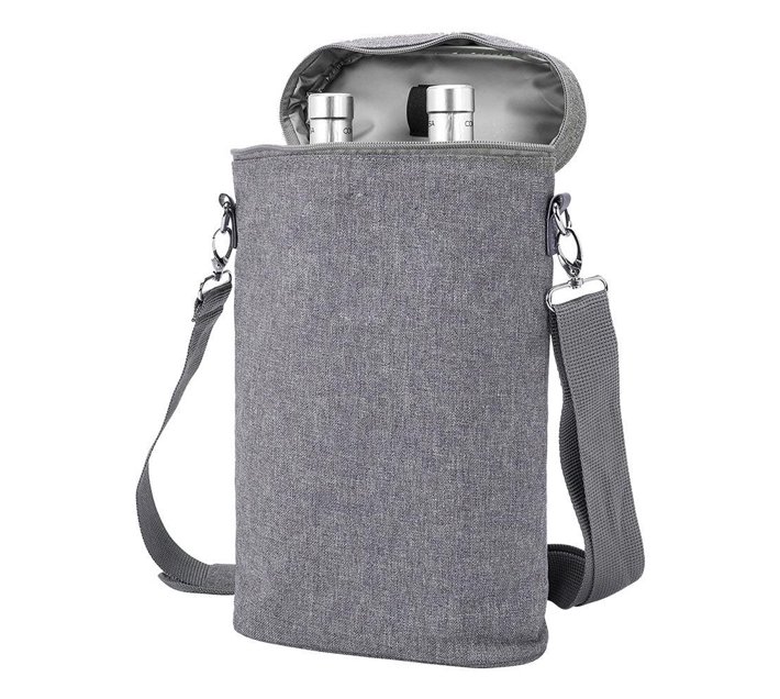 Double Wine Cooler Carrier with Adjustable Shoulder Strap Grey Makro