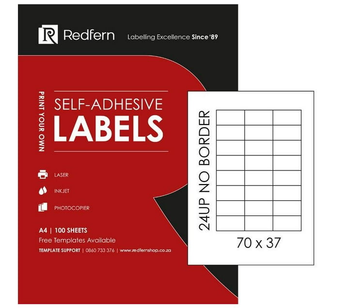 Redfern SelfAdhesive Laser Labels L24UPNB (70x37) 100 White Sheets