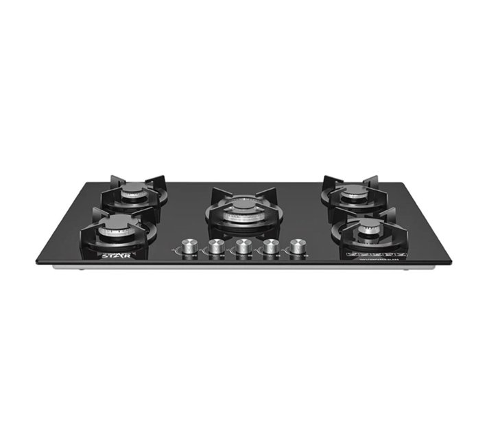 Black Tempered Glass 5 Burner Gas Hob Makro