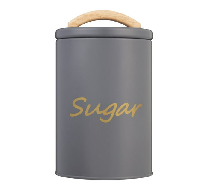 Someone’s in a Makro Aqua Tin Canister Sugar Grey Wood Handle Mood