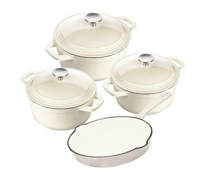 PSM 7 Piece Cast Iron Dutch Oven Cookware Pot Set White Makro