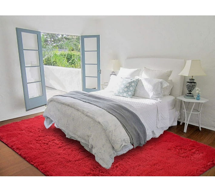 Buy SMTE (Area Rug) Polyester Rectangle Shape (225 cm x 160 cm, Red) in ...