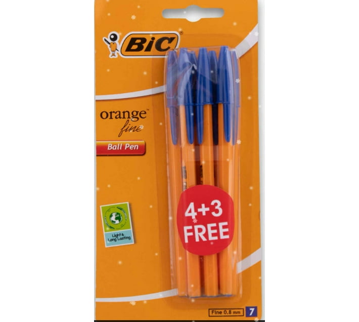 buy-bic-orange-ball-pen-fine-0-8mm-blue-7-pack-ball-pen-pack-of-7