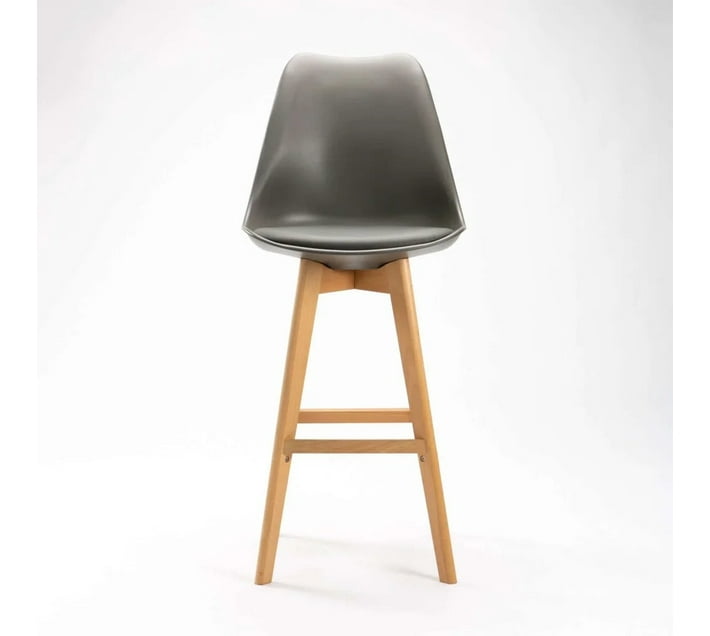 Lica Wooden Leg Barstool Grey Leather Bar Stool Makro