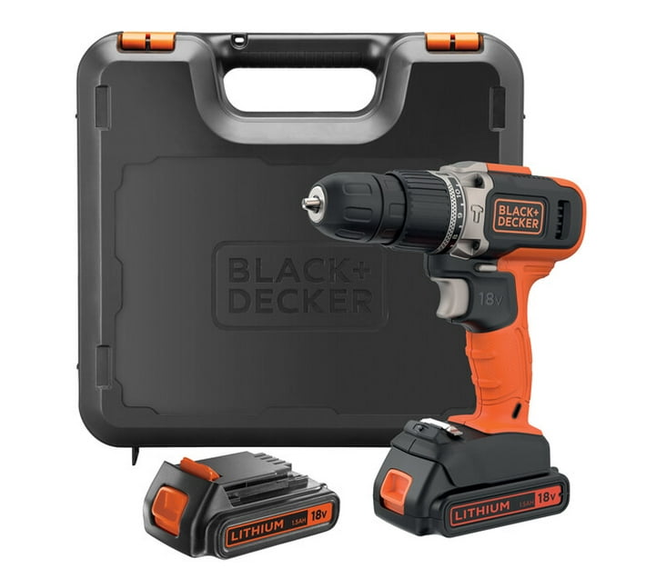 BLACK+DECKER 18V Cordless 2 Speed Hammer Drill + 2 Batteries + Kitbox
