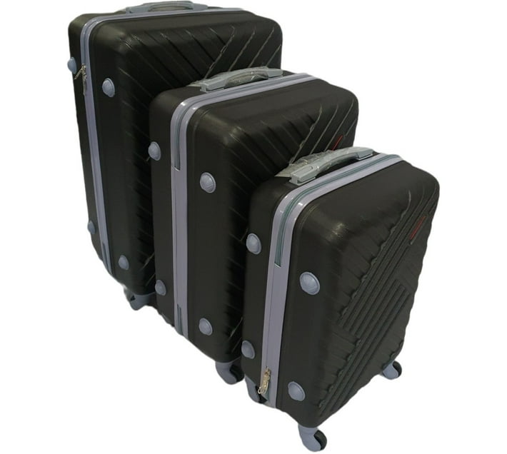 suitcase set 3pc Travel bag set Cabin Check in Set 4 Wheels 40 inch Black Makro