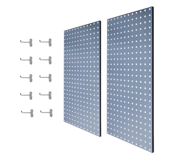 2Pcs Large Wall Mounted Steel Pegboard Panels & 10 Hooks Set (grey) Makro