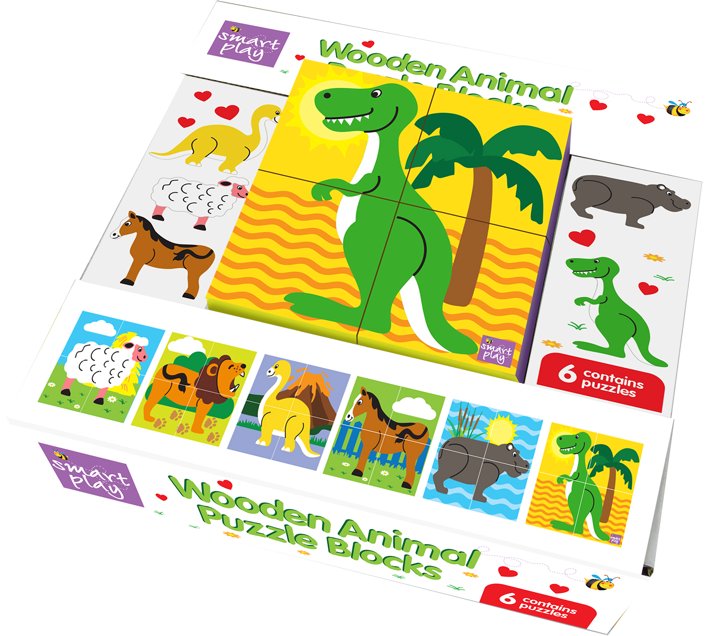 RGS Group Wooden Animal Puzzle Blocks Cubes (4 Pieces) Makro