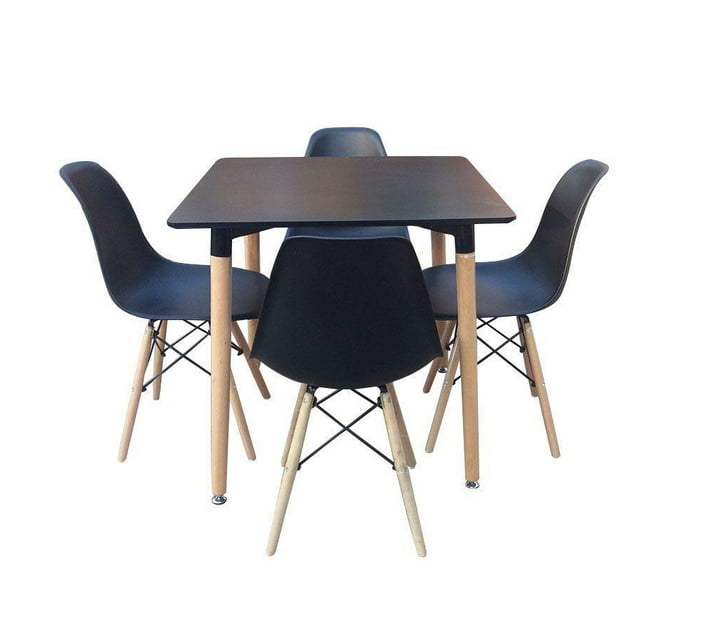 Square Table with 4 Chairs Black Makro