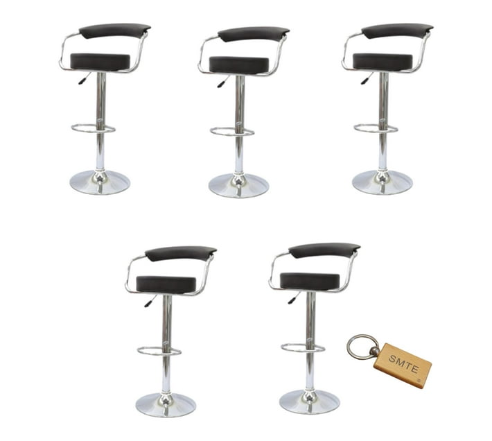 Round Arm Bar Stools - 5 Piece - Black +Smte Keyring | Makro