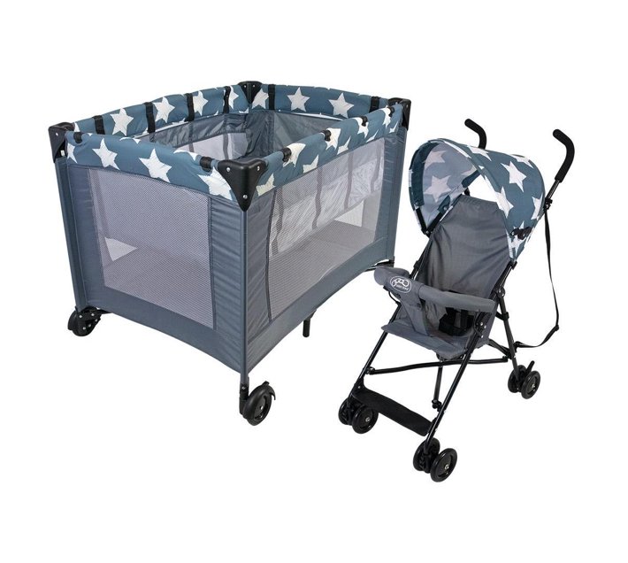 Baby Links Star Maxwell Camp Cot and Basic Star Stroller Combo Makro
