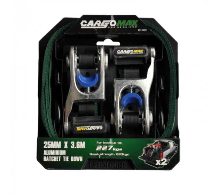 Cargomax Tie Down Ratchet Strap SHook 25mm x 3.6m 2 Piece Makro