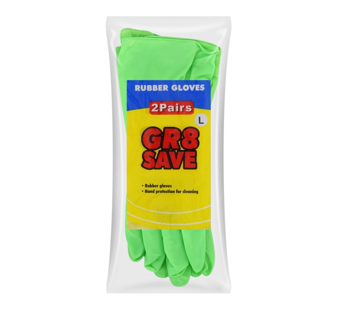 Gr8 Save Rubber Gloves 2 Pairs (Large) Makro