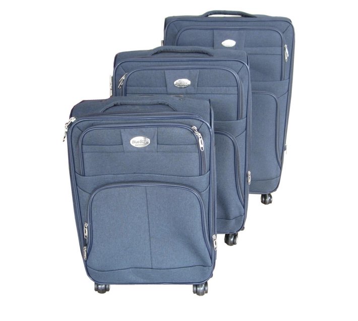 3 Piece Travel Luggage Suitcase Set Blue Makro
