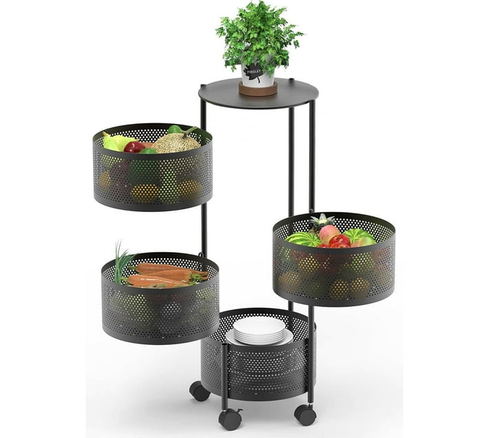 Someone’s in a Makro Storage Shelf Fruit Basket Rotating Wheels Rack 4