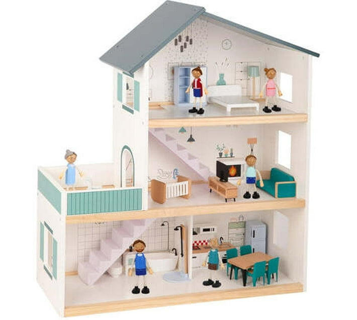 Tooky Toy Wooden Doll House for 3 Month old Multicolour