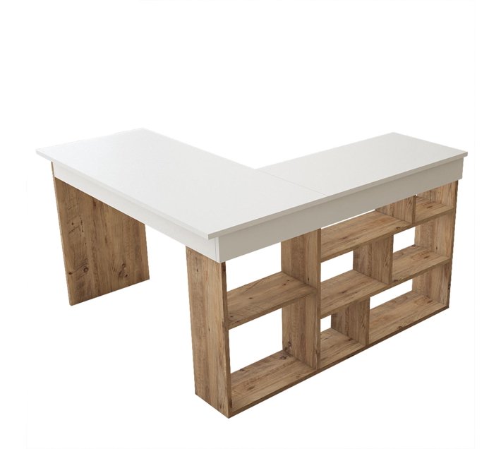 Someone’s in a Makro Yurupa Work Study Lshaped Desk with Open Shelves