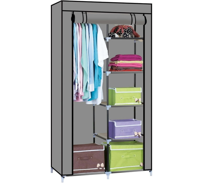 Infinity Homeware Fabric Wardrobe PP Collapsible Wardrobe Finish Colour Grey DIY Do It Yourself Makro