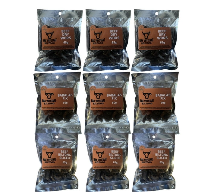 Hak Vrystaat Beef Drywors 3 x 65g + Babalas Fix 3 x 60g + Beef Biltong ...