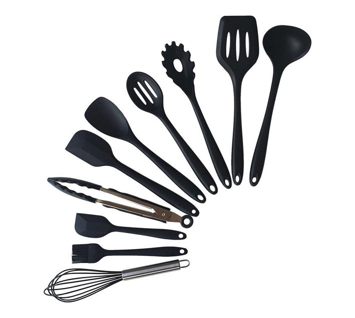 LMA 10 Piece Silicone Kitchen Utensil Set & Storage Base - Black | Makro